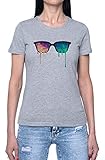 Melting Rainbow Sunglasses Damen T-Shirt Grau Rundhals Leichtes Lässiges Kurzarm Women's Grey Crew Neck Casual Short S