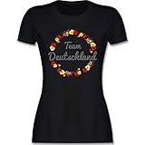 Fussball WM 2022 Fanartikel - EM Team Deutschland Blumen - S - Schwarz - wm Shirt Damen schwarz - L191 - Tailliertes Tshirt für Damen und Frauen T-S