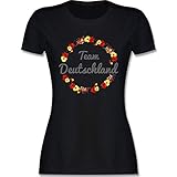 Fussball WM 2022 Fanartikel - EM Team Deutschland Blumen - L - Schwarz - Kurzarm - L191 - Tailliertes Tshirt für Damen und Frauen T-S