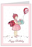 'Happy Birthday' Süße Kindergeburtstagskarte für Mädchen mit Glückskäfer zum 5. Geburtstag mit Geschenk, Konfetti, Luftballon mit Zahl 5 in rosa (Mit Umschlag) (1)
