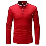 T-Shirt Herren Slim Fit Knopf Stehkragen Spleißen Shirt Herren Einfachheit Mode Lässig Henley Hemd Herren Frühling Herbst Basic Langarmshirt Herren Mit T
