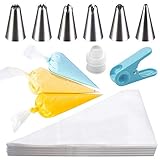 HAKACC Spritzbeutel Einweg, 100 Stück Spritztüte Set Icing Bags Piping Bags mit 6er Spritztüllen Set Torten Zubehör zum Backen und Dek