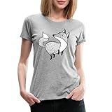 Spreadshirt Niedlicher Fuchs Zeichnung Schwarz Weiß Frauen Premium T-Shirt, M, G