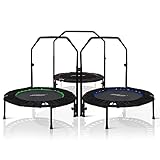 Physionics® Fitness Trampolin - Ø 101cm, höhenverstellbarer Haltegriff, klappbar, 150kg, faltbar, Indoor/Outdoor, Rot/Grün/Blau - Mini-Trampolin, Erwachsene/Kinder, Jumping, Training, Rebounder (Blau)