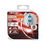 OSRAM NIGHT BREAKER LASER HB3, +150% mehr Helligkeit, Halogen-Scheinwerferlampe, 9005NL-HCB, 12V PKW, Duo Box (2 Lampen)