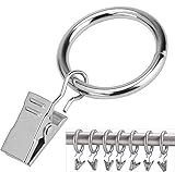 OOTSR Fenster Gardinenringe Vorhangringe mit Clips (Φ25mm) (16 Pack) - Rostfrei Rostfreier Stahl Metall Vorhang Clip Ringe für Vorhang Gewichte Kunst Anzeige, Geeignet für 20mm Stange (Nickel)