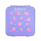 Little Lunch Box Co. Strawberry - bunte Bento Box für Kinder - 3 Fächer - PERSONALISIERBAR - auslaufsichere Brotdose (ohne Namen)