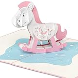 PaperCrush® Pop-Up Karte Geburt Schaukelpferd (Rosa) - 3D Geburtskarte oder Taufkarte, Glückwunschkarte zur Geburt von Mädchen, Glückwunsch zum Baby - Handgemachte Geschenkkarte zur T