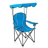 ALPHA CAMP Strandstuhl mit Sonnendach und Taschen, Kampierender Fischen-Garten-Stuhl Angelstuhl, Tragbarer Schatten-Überdachungs-Klappstuhl bis 150kg, Ideal für Camping Outdoor, Hellb