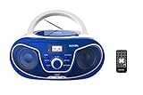 Roxel RCD-S70BT Tragbarer Boombox CD-Player mit Bluetooth, Fernbedienung, FM-Radio, USB-MP3-Wiedergabe, 3,5 mm AUX-Eingang, Kopfhöreranschluss, LED-Display (blau)
