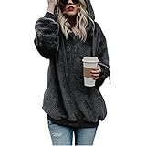 Übergangsjacke mit Kapuze Damen Winterjacke Warme Kapuzenjacke Farbblock Reißverschluss Oversize Plüschjacke Flauschjacke Wintermantel Herbst Winter Winddicht Atmungsaktiv Outdoorjacke mit T