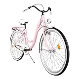 Milord. Komfort Fahrrad mit Gepäckträger, Hollandrad, Damenfahrrad, 1-Gang, Rosa, 26 Z