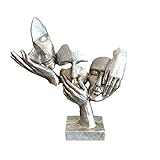 Fabnish Büste Deko Skulptur - Abstrakte Kunst - Statue - Dekofigur - Gesichter - Farbe Silber mit Sockel - 32 x 28