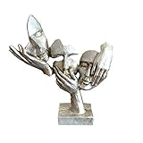 Fabnish Büste Deko Skulptur - Abstrakte Kunst - Statue - Dekofigur - Gesichter - Farbe Silber mit Sockel - 32 x 28