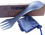 DEMARPA ultraleichter Titan Spork 3 in 1 (Kombination von Löffel, Gabel und Messer) Göffel für alle Outdoor-Aktivitäten, Camping und Wandern, leichtes Essbesteck für die Mittagspause (Mit Zahnung)