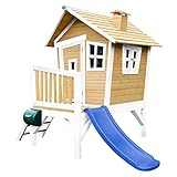 AXI Spielhaus Robin mit Blauer Rutsche | Stelzenhaus in Braun & Weiß aus FSC Holz für Kinder | Spielturm für den G