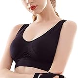 Cwang Sport BH Starker Halt Gepolstert Gekreuzt Rücken Große Brüste Lauf Fitness Yoga Bra,Black,L