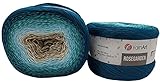 YarnArt Rosegarden, 500 Gramm Bobbel Wolle Farbverlauf, 100% Baumwolle, Bobble Strickwolle Mehrfarbig (blau türkis beige 324)
