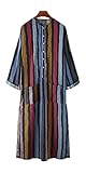 Muslimische Kleider für Männer Henley Roben Langarm Gestreift Button Up Casual Henleys Hemd Kaftan Muslimische Kleidung mit Taschen (Color : Color 1, Size : XXL)
