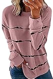 SMENG Mode Damen Pullover Damen Gestreiftes Sweatshirt Damen Komfortabel Langarmshirt Damen Beiläufig Pullover Tunika-Top Rosa XXL