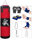 Sfeexun Boxsack Set Erwachsene, Heavy Duty Sandsack Boxen Hängend Box Sack Punching Bag mit Handschuhen, Kette, Deckenhaken(Nicht gefüllt)