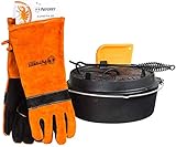 Petromax Feuertopf Starterset ft4.5-t (Dutch Oven Planer Boden) inkl. Handschuhe + Deckelheber + Schab