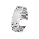 SODIAL(R) Silber massiv Edelstahl Links Uhrenarmband Strap Gebogene Ende Faltschliesse 20