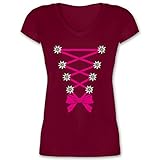 Kompatibel mit Oktoberfest Damen Trachtenshirt - Dirndl mit Edelweiß - L - Bordeauxrot - Shirt edelweiß - XO1525 - Damen T-Shirt mit V