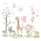 Little Deco Wandsticker Wandtattoo Kinderzimmer Mädchen Tiere Wandaufkleber Zebra Elefant Hase Löwe Wandbild Ballon Wolken Dschungel Sterne DL711-2