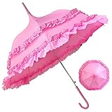 XXBJFMY Stabschirm Mit Zwei Rüschen, Damen Sonnenschirm Regenschirm Pagodenförmiger Prinzessin Spitzenschirm Sonniger Und Regnerischer Dekorationsschirm,R