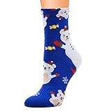 Mengove Weihnachten Damen Korallen Fleece Socken Elch Schneemann Bär Print Verdicken Anti-Rutsch-Boden-Teppich In-Tube Baumwollsock