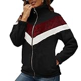 WHZXYDN Damen Herbst Und Winter Neue PlüSch Pullover ReißVerschluss Strickjacke Kontrastfarbe Jacke D