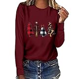 Damen Weihnachtsbaum Pullover Langarm Rundhals Xmas Grafik T-Shirts Neuheit Lustige Muster Tops Casual Lose Print Pullover Tee Shirts Dünn Sweatshirt Jumper Bluse Gr. M,