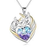 Angel caller Einhorn Kette Herz Halskette s925 Sterling Silber Einhorn Anhänger lila Herz Kristall Halskette Mutter Tochter Mama Geschenk Schmuck für Mama (Lila)
