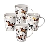 Tasse Pferd - Tassen Set 4 Schöne Kaffeetassen Kaffeebecher Keramik mit Pferde-Motiv Design Geschenk für Pferdeliebhab