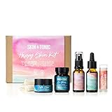 Skin & Tonic The Happy Skin Kit – Be Soothed 20 ml – Calm Clean 20 g + Tuch – De-Stress Gesichtsmaske 20 g – Tägliches Detox Gesichtsöl 20 ml – Nackter Lippenbalsam 4,3 g