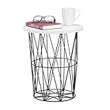 Relaxdays, weiß-schwarz runder Beistelltisch mit Metallkorb, dekorativer Couchtisch, Wohnzimmertisch modern, 42cm hoch, Desig
