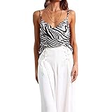 WSLCN Damen Sommer Faux-Seide Tank Tops Ärmelloses Elegant Vintage Vest Zebramuster S-Brust 93