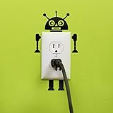 Wandtattoo, Vinyl, Motiv: niedliche kleine Roboter, cooles Zuhause, Wohnung, Kinderzimmer, Spielzimmer, Lichtschalter-Dekor, Laptop, Computer, Auto-Stoßstangen-Aufkleber (Schwarz, 17,8 x 10,2 cm)