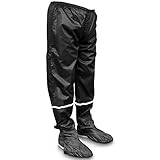 Rainrider Regenhose für Damen/Herren (schwarz) wasserdicht inkl. einfaltbare Schuhüberzieher, Regenfeste Fahrradbekleidung geeignet zum Wandern, Angeln oder Gartenhose (Schwarz mit Reflektor M)