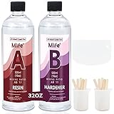 Epoxidharz-1000ml / 32oz Clear Crystal Resin Coating Kit, 2-teiliges Gießharz mit Stöcken, Messbechern und Kunststoffschabern für Kunst, Handwerk, Schmuckherstellung, F