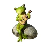 WULOVEMI Im Freien Statuen EIN Spielen der Gitarre Lustige Harz Frösche Skulptur Mini Indoor Outdoor Garten-Statue Dekoration, 2.56' x 1.97' x2.76'