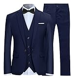 Anzug Herren Slim Fit 3 Teilig Anzüge Modern Herrenanzug 3-Teilig Sakko Hose Weste für Business H