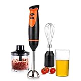 Gecheer Stabmixer, 4-in-1 Elektrische Pürierstab Multifunctional Mixer, Edelstahl Stabmixer + 500ml Mixbecher + 330ml Küchenmaschine Schneebesenaufsatz Smoothies Saucen und Supp