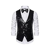 Herren Glänzende Pailletten Weste V-Ausschnitt Regular Fit Partykleid Anzug Stilvolle Weste - Schwarz - XL