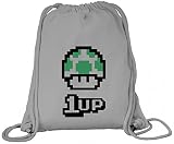 ShirtStreet Videospiel Videogame Pixel Game Computerspiel Premium Bio Baumwoll Turnbeutel Rucksack Stanley Stella Retro Gamer 1 Up Pilz, Größe: onesize,Heather Grey