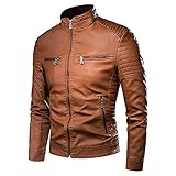 FJZFXKZL Lederjacke Herren Männer Motorrad Casual Lederjacke Mantel Männer Outfit Fashion Biker Pocket Design Pu. Lederjacke Männer (Color : A, Size : 3XL)