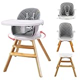 YOLEO Hochstuhl 360° drehbar Holz Kinderhochstuhl, 4 in 1 Mitwachsender Hochstuhl Kinderstuhl Sitzerhöhung Boostersitz Barhocker ab 6 Monaten Jugendstuhl Babystuhl Kombihochstuhl (Grau)