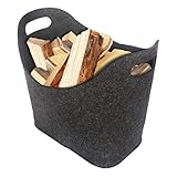 ORA-TEC Filzkorb für Kaminholz Kaminholzkorb – 45 x 24 x 40 cm – Kaminholztasche für Feuer-, Kamin- und Brennholz, Allzweckkorb aus Filz, Filztasche (Schwarz)