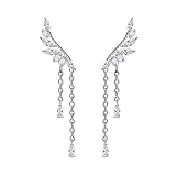 QUKE Damen 925 Sterling Silber Weiß Zirkonia Kristall Ear Cuff Ohrstecker Ohrringe Dangly Ohrhänger hängend Ohrring